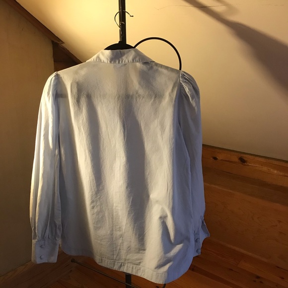 Madeleine Light Blue Cotton Eyelet Button Down Top, EUC, 6 - Picture 2 of 13